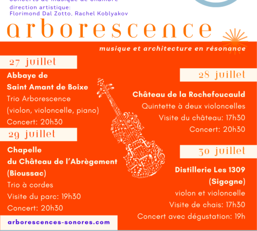 Festival Arborescence, concerts de musique de chambre, 27-30 juillet